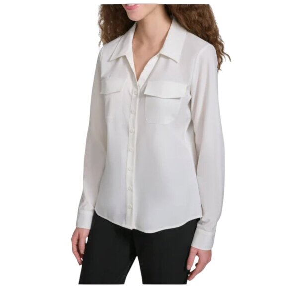NEW Calvin Klein Jeans Stretch Blouse | White - Picture 2 of 6